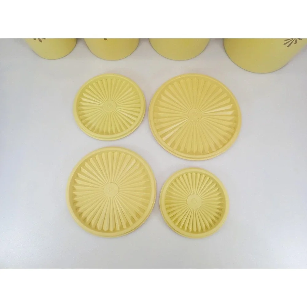 Vintage Tupperware Yellow Servalier Nesting Canister Set 4 Sunburst Starburst Li